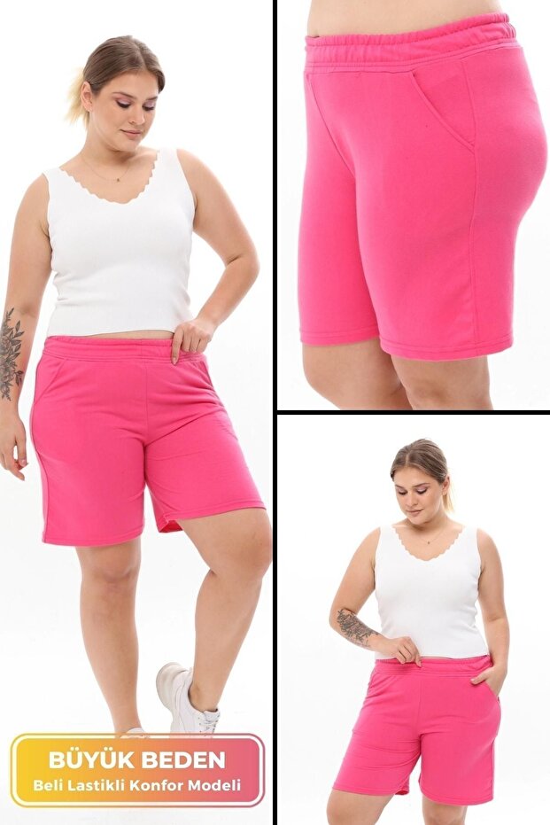 Plus Size New Season Elastic Waist Comfort Model Two Thread Combed Cotton Fabric Pocket Sports and Casual Shorts