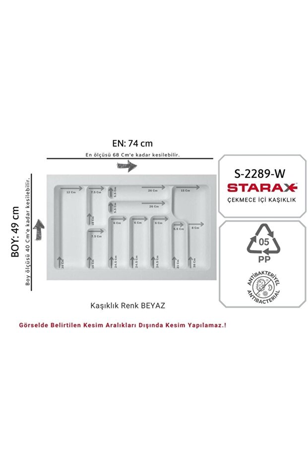 S-2289-w أدوات مائدة بلاستيكية داخل الدرج، أبيض، مقاس 74-68 عمق: 49-40 سم، 10 أقسام