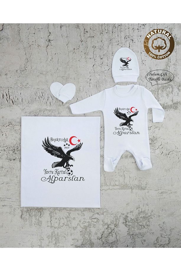 Bt Beşiktaş Taraftar Isimli Erkek Bebek Battaniye Tulum Şapka Eldiven Set - 1