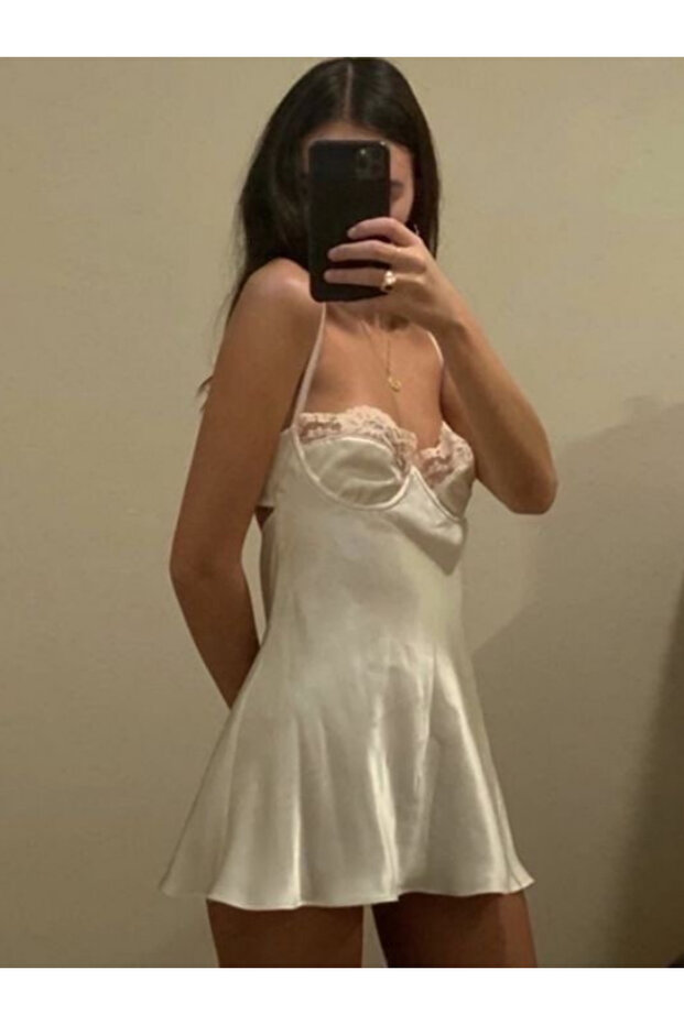 Cream Satin Gecelik - 2