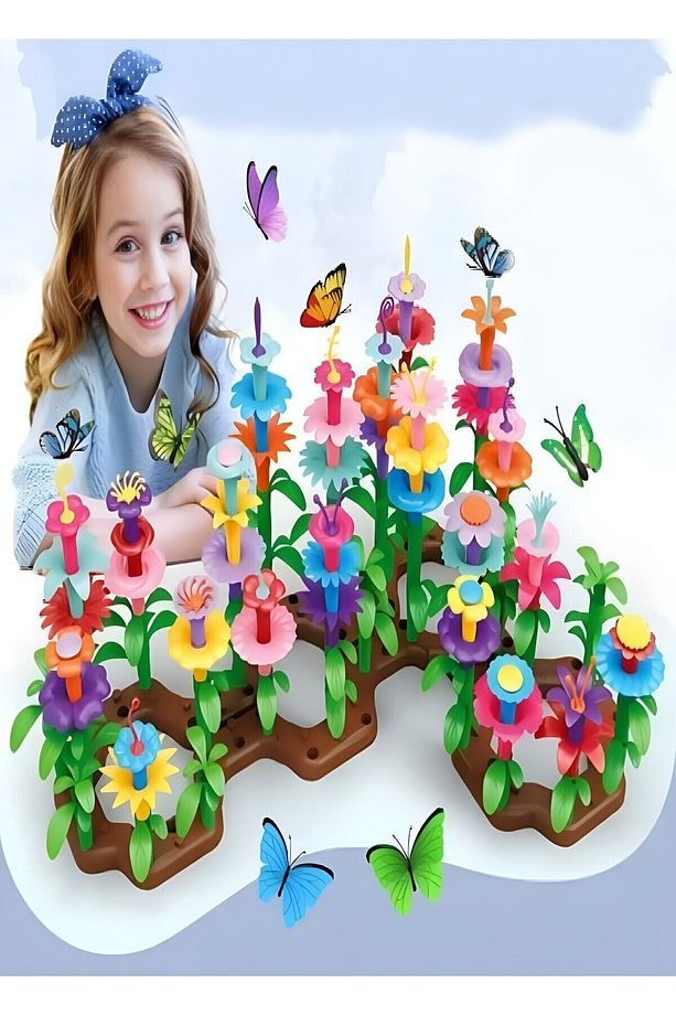 52 Parça Bahçe Çiçek Yapım Seti Yapı Blokları Yapboz Bul Tak Puzzle Eğitici Oyuncak Çiçek Bahçesi - 1