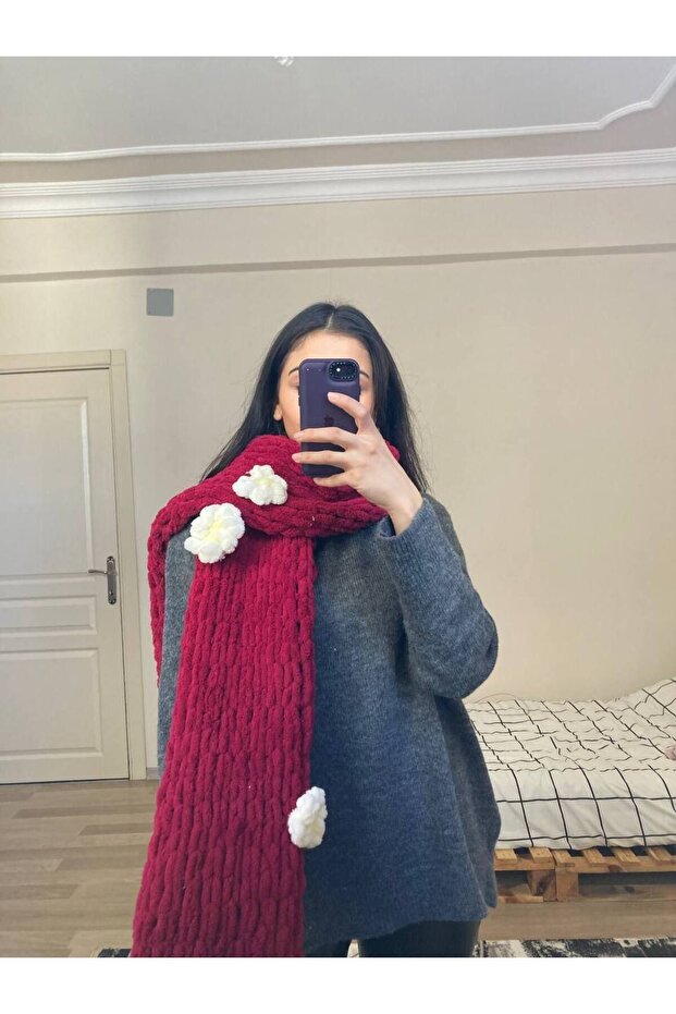 El Örgüsü Puffy Atkı Şal Çiçekli - 3