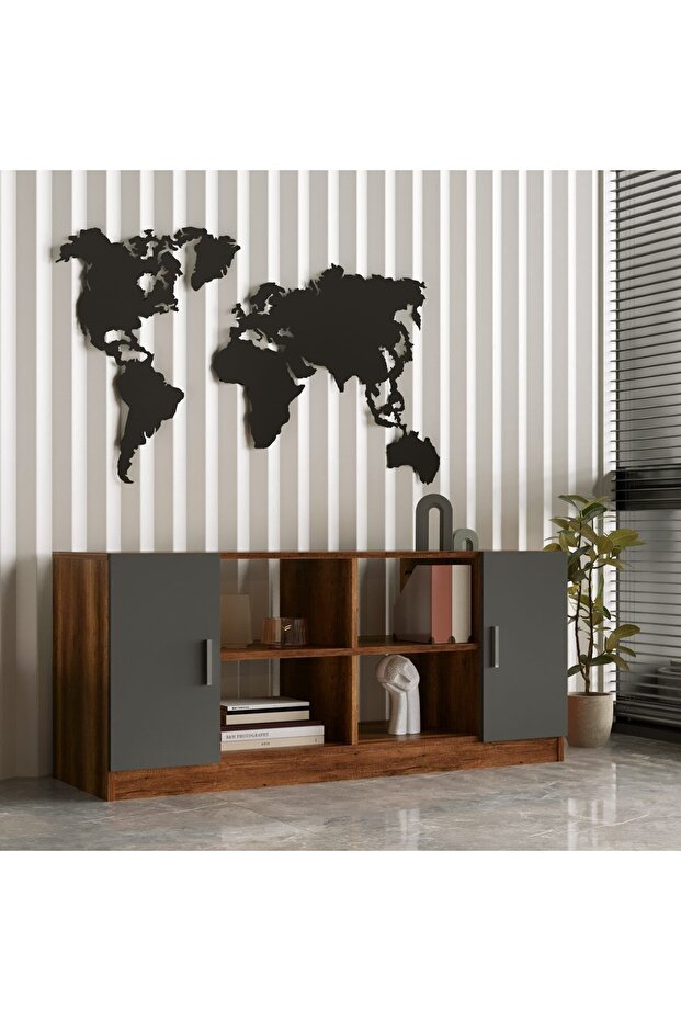 Verona F Ofis Kapaklı Kitaplık Dolap Dosya Dolabı Barok- Antrasit Gri - 3