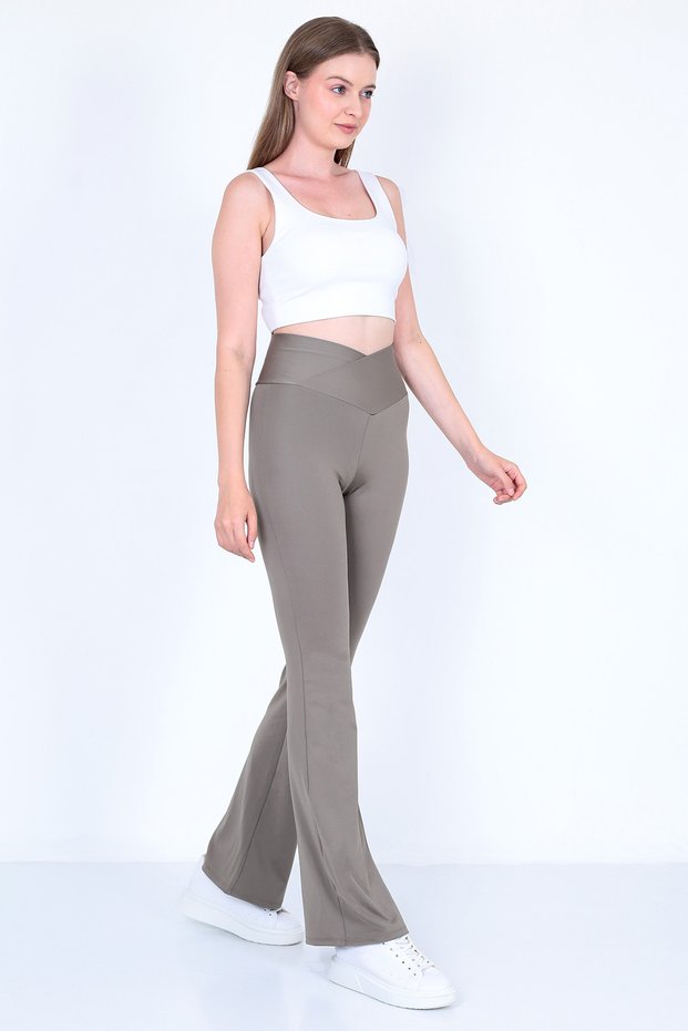 Women's Mink Spanish Flare High Waist Cross Belt Leggings Trousers