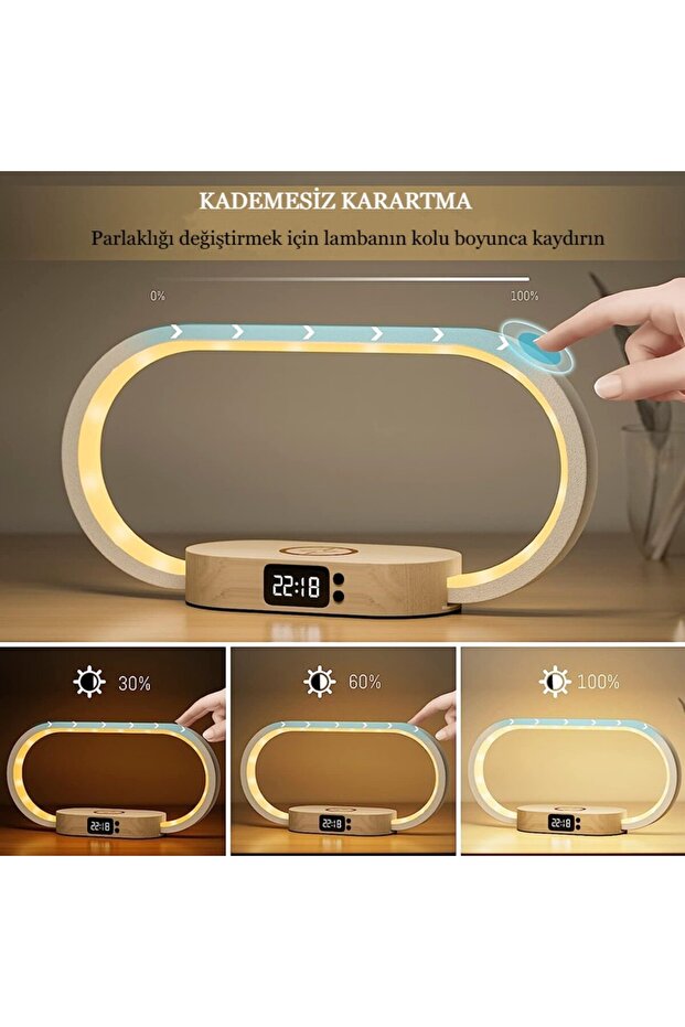 Çok Fonksiyonlu Kablosuz Şarj Standı Saat Led Masa Lambası Usb Portu Hızlı Şarj Istasyonu - 8