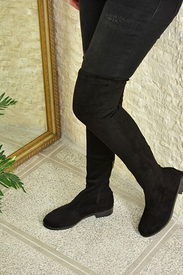 Schwarze elastische Overknee-Stiefel für Damen mit flexiblen Socken G268573002 - 3