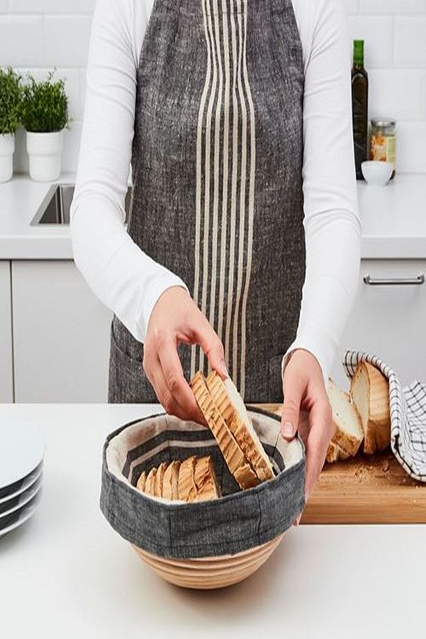 Jasnıng Kumaş Kaplı Hasır Ekmek Sepeti Rattan 22 Cm - 4