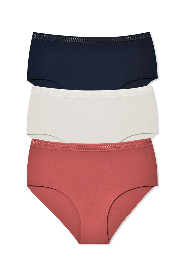 3-Piece Laser Cut Waist Mesh Elastic High Waist Intelok Women's Panties