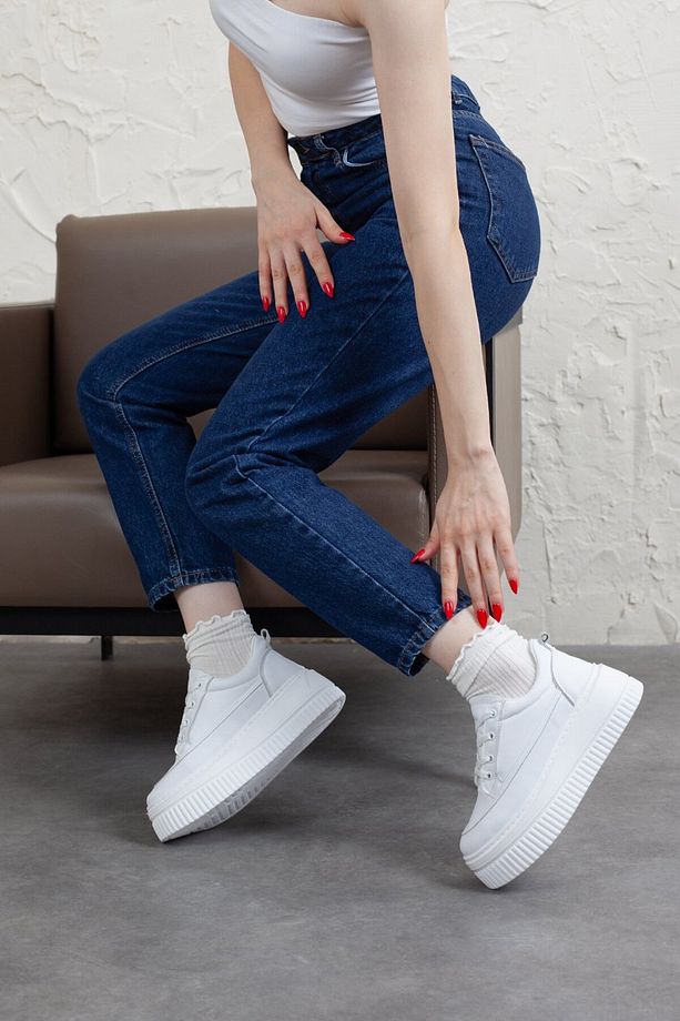 Kadın Yüksek Taban Beyaz Sneaker - 5