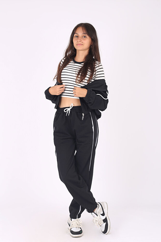3-piece hooded crop jacket\crop t-shirt\ ribbed bottom-girl's tracksuit set