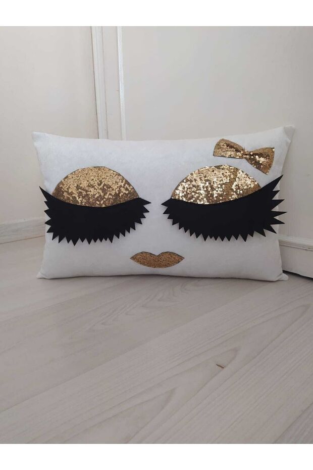 Velvet Cushion Cover with Eyelashes