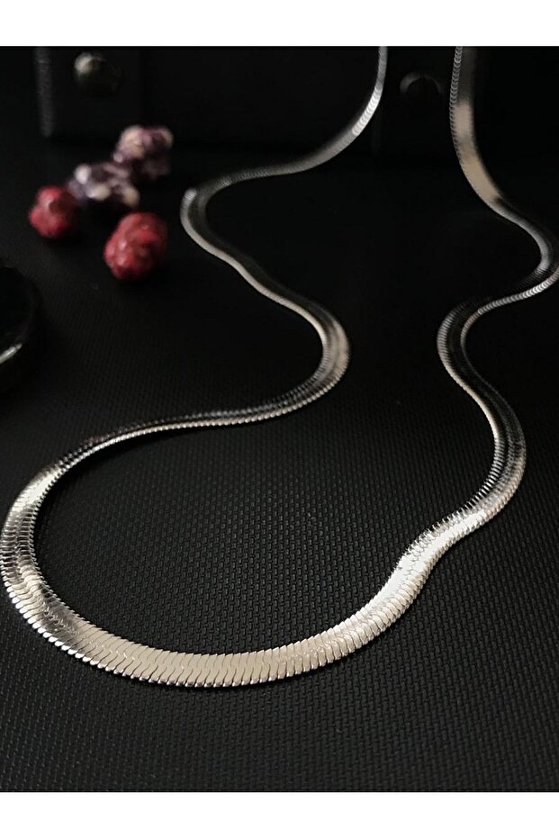 Silver Italian Flat Steel Necklace