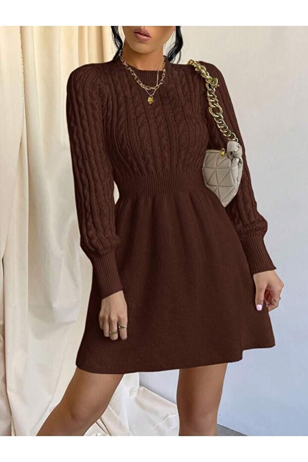 SAÇ ÖRGÜLÜ TRİKO ELBİSE - 4