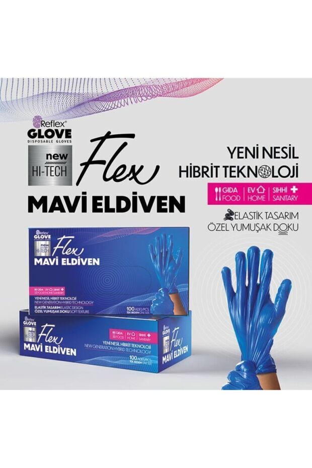 Flex Mavi Pudrasız Eldiven 100 Lü Medium - 2