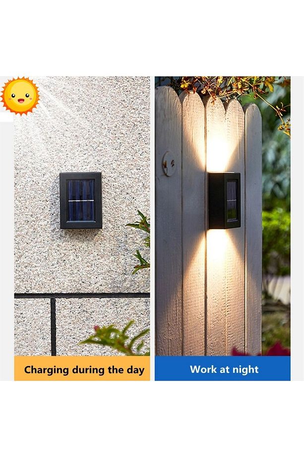 Solar Güneş Enerjili Çift Taraflı 2 Ledli Aplik Duvar Monteli Solar Lamba Sarı ışık Tek Adet - 6