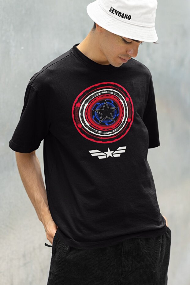 Custom Design Captain America Shield Printed Unisex Oversize Marvel Character T-Shirt