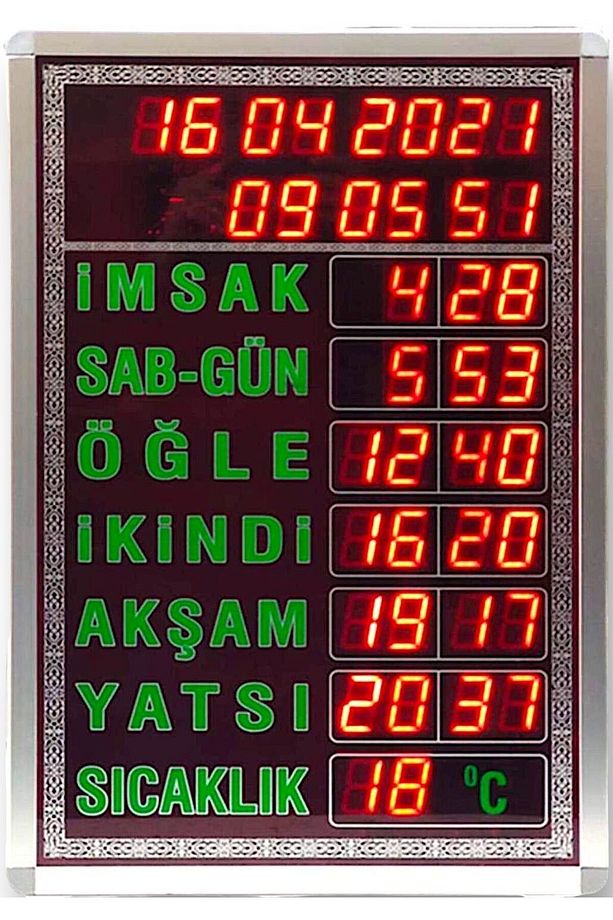 Dijital Cami Saati – büyük Imsakiye – vakitmatik – ezan Vakitlerini Gösteren Saat {kumandasız Model} - 1