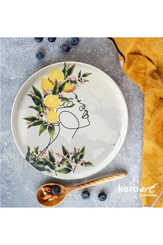 Nordic Cake Plate 22 cm Women's Figure Lemon Patterned Set of 6