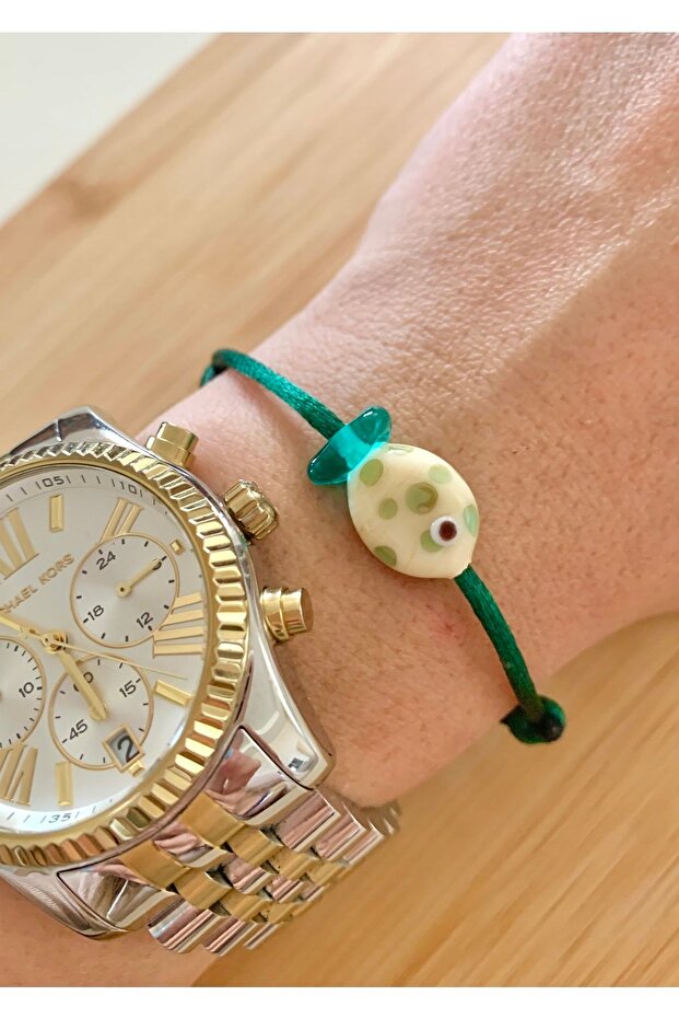 Green Fish Bracelet with Murano Glass Beads