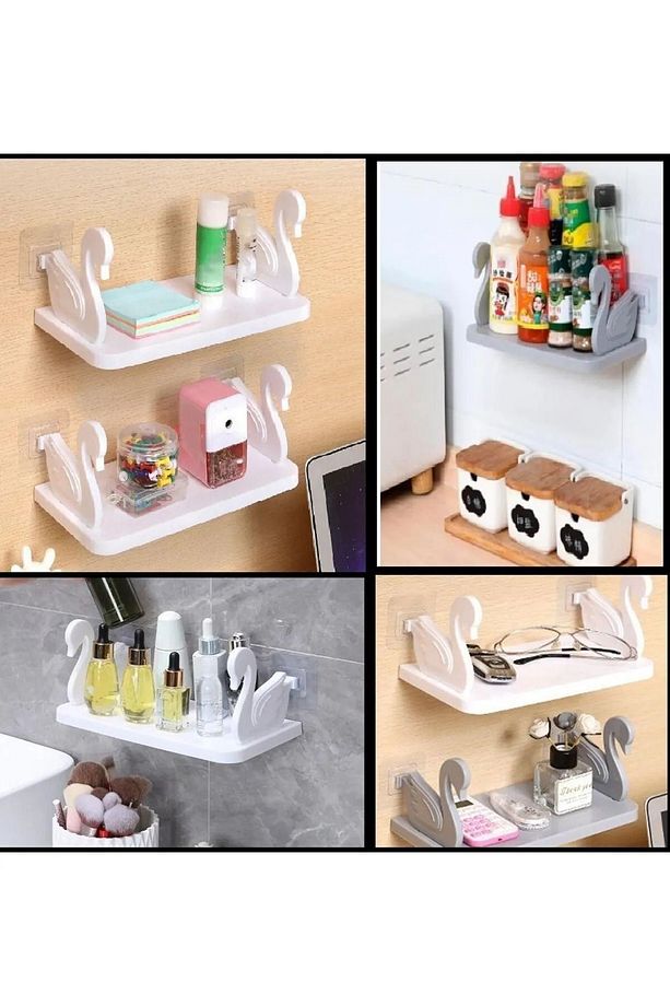 Kendinden Yapışkanlı Raf Mutfak Banyo Oda Masa Rafı Pratik Organizer Kuğu Tasarımlı - 5