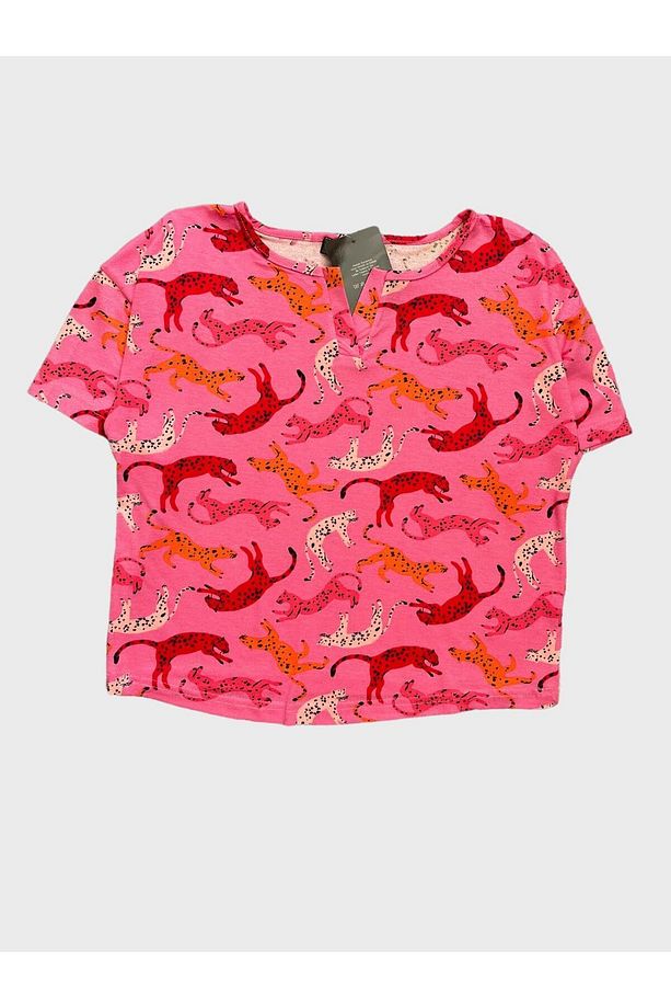 Kadın Krep Kumaş Kaplan Desenli Pembe Kısa Kollu Şortlu Yazlık Pijama Takımı - 5