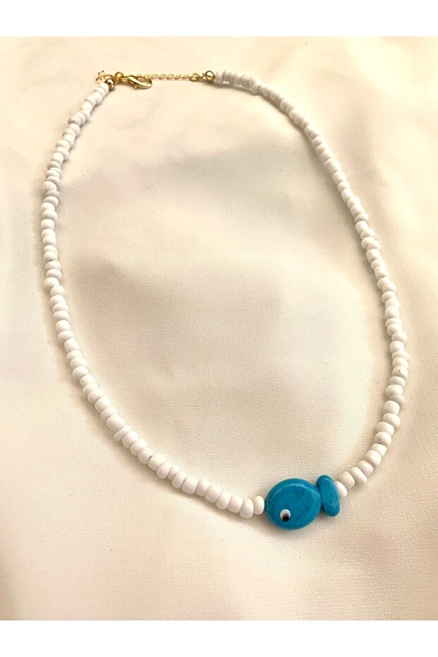 White Fish Necklace with Murano Glass Beads