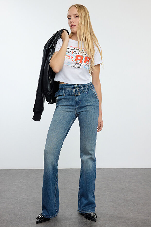 Mavi Kemerli Yüksek Bel Flare Jeans TWOAW25JE00189 - 1