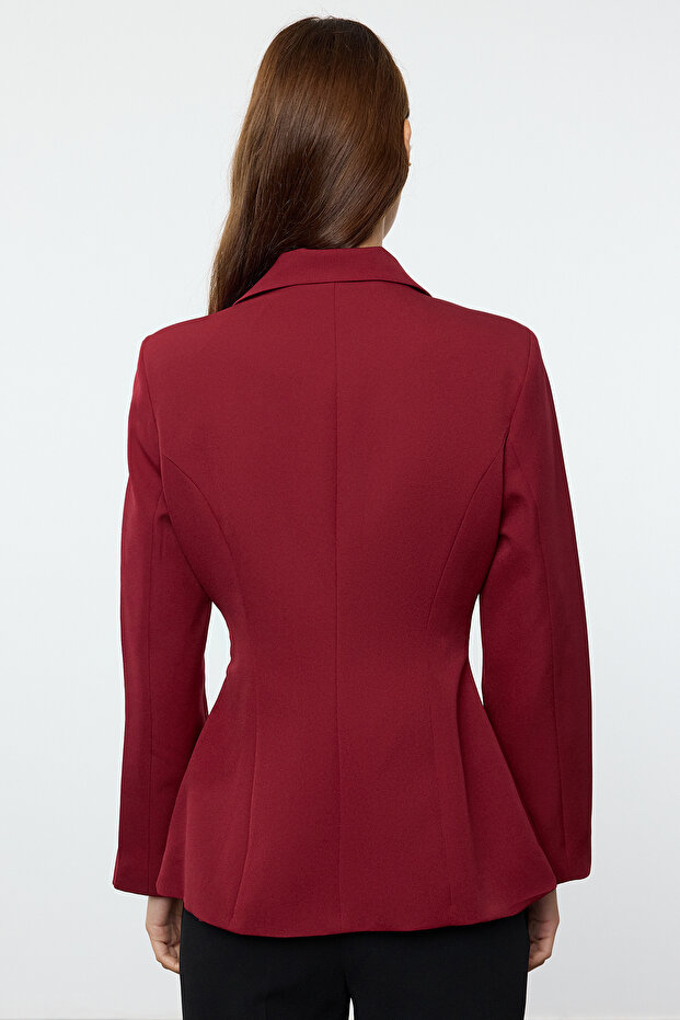 Bordo Fermuar Detaylı Dokuma Blazer Ceket TWOAW25BC00010 - 6