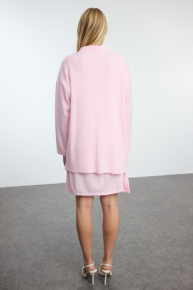 Pembe Mini Triko Basic Hırka-Elbise TWOAW25EL00051 - 5