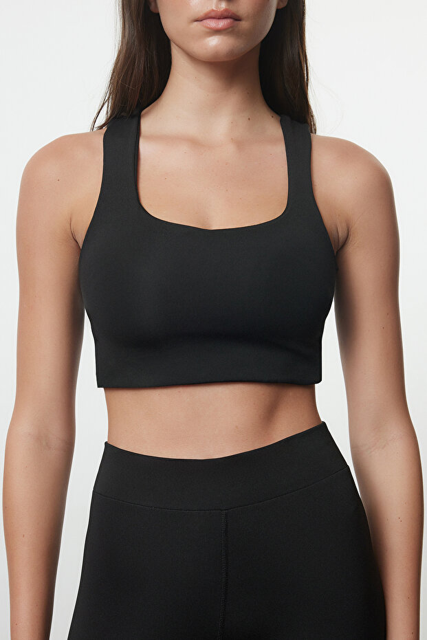 Siyah Sırt Detaylı Destekli/Şekillendirici Kalın Askılı Örme Spor Sütyeni THMAW25SS00012 - 9