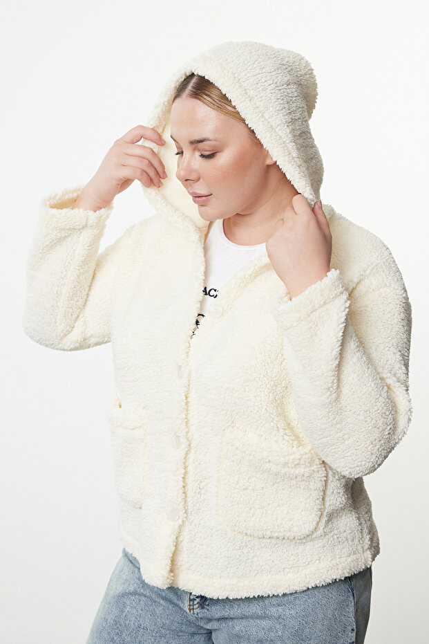 Bej Regular Fit İçi Astarsız Peluş Yumuşak Mevsimlik İnce Mont TBBAW25AW00017 - 2