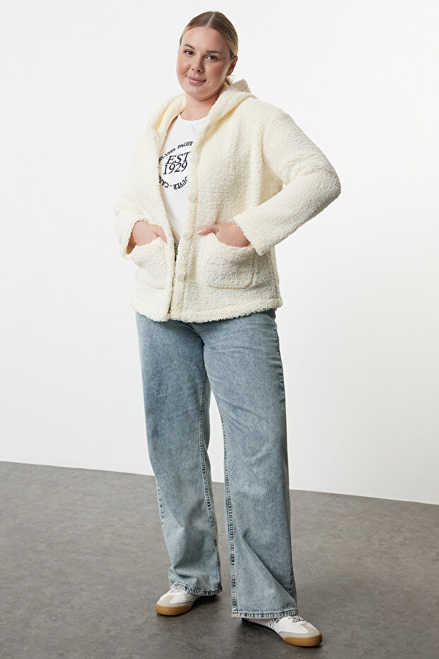 Bej Regular Fit İçi Astarsız Peluş Yumuşak Mevsimlik İnce Mont TBBAW25AW00017 - 1