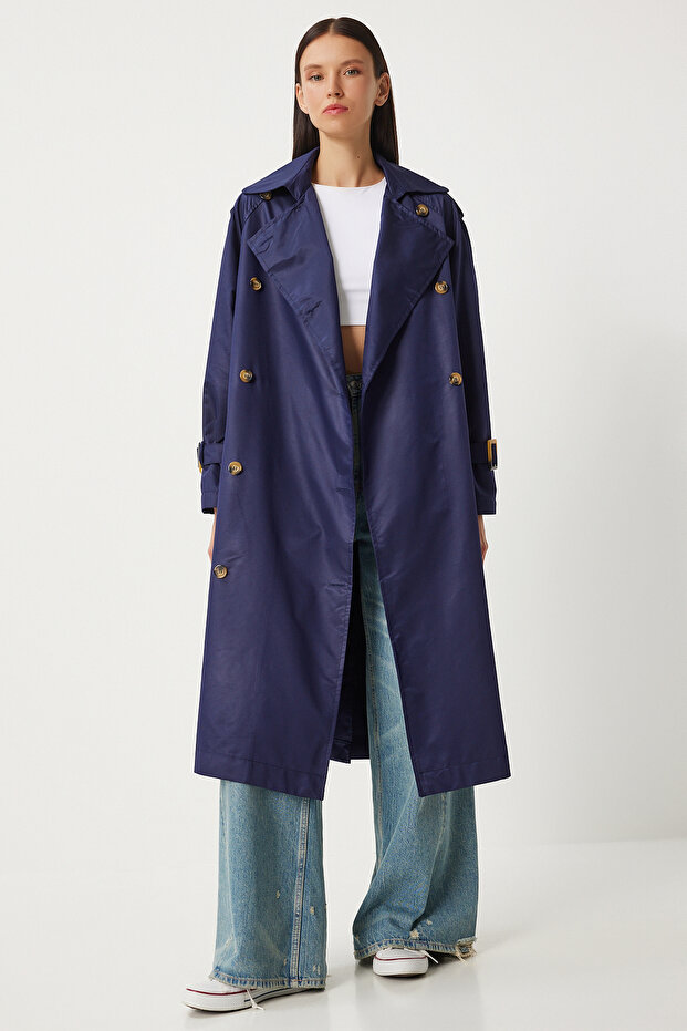 Marineblauer Trenchcoat für Damen mit Schnalle – mit Gürtel, Saisonal FN03292 - 1