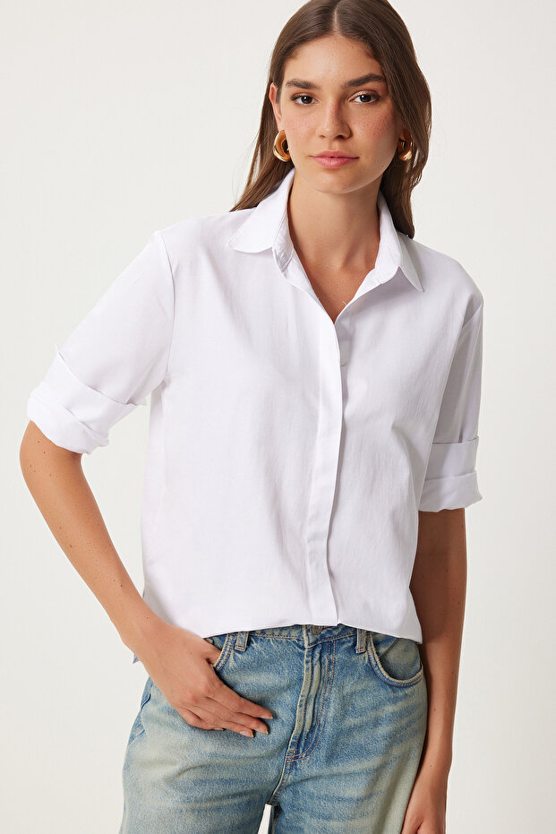 Women's White Basic Shirt Fn03260