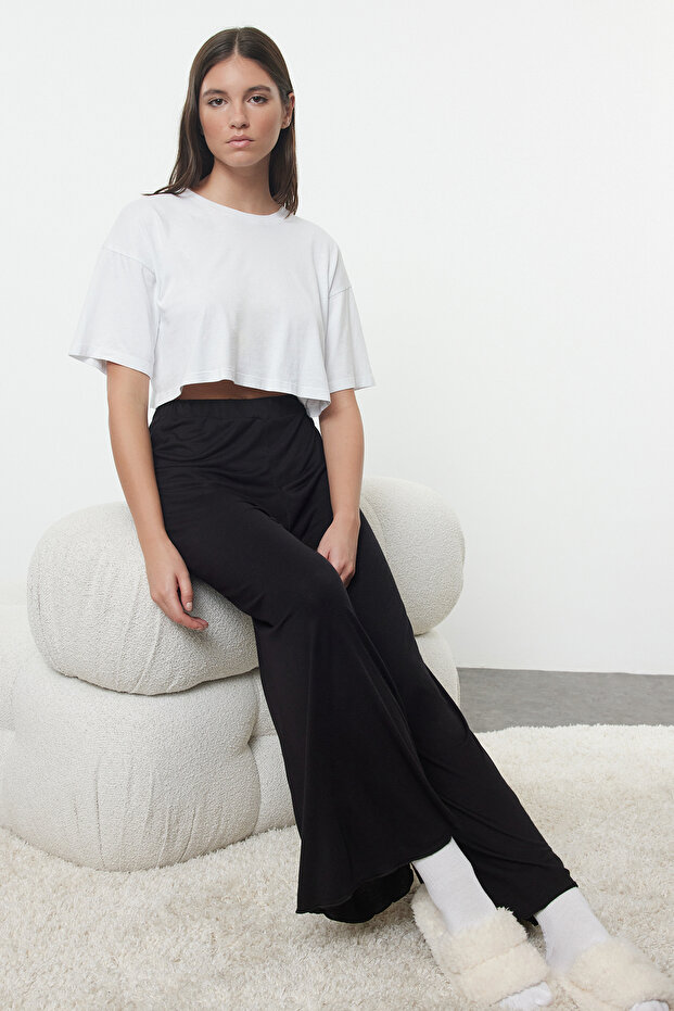 Siyah Wide Leg Kalıp Viskon Örme Pijama Altı THMAW25PJ00010 - 2