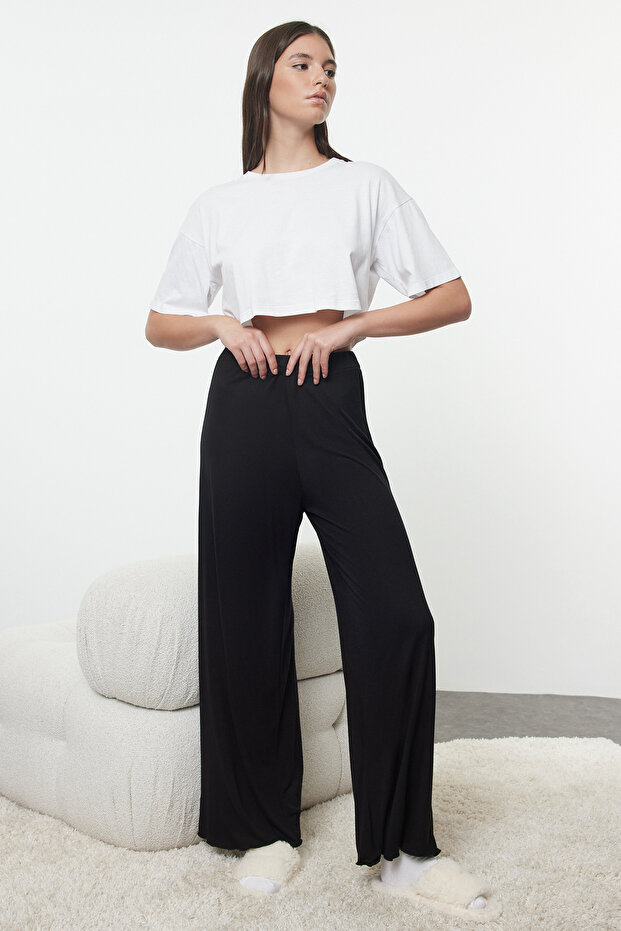 Siyah Wide Leg Kalıp Viskon Örme Pijama Altı THMAW25PJ00010 - 1