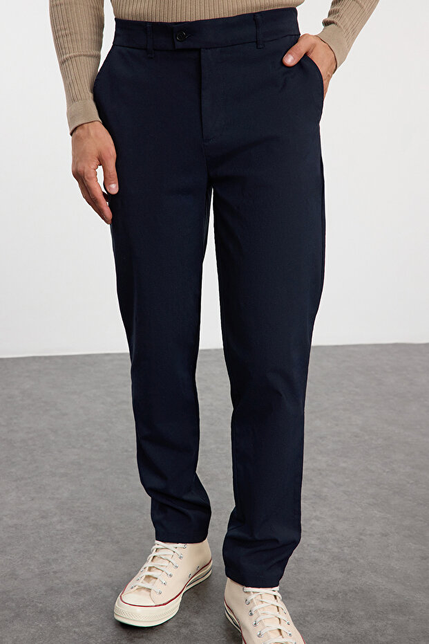 Lacivert Gri Slim Fit İtalyan Kesim Chino Kumaş Pantolon TMNAW23PL00034 - 1