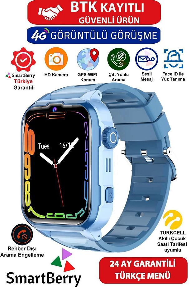 Z50 Görüntülü Görüşme Gps Wıfı Net Konum Gizli Dinleme Akıllı Çocuk Takip Saati Sim Kartlı - Mavi - 1