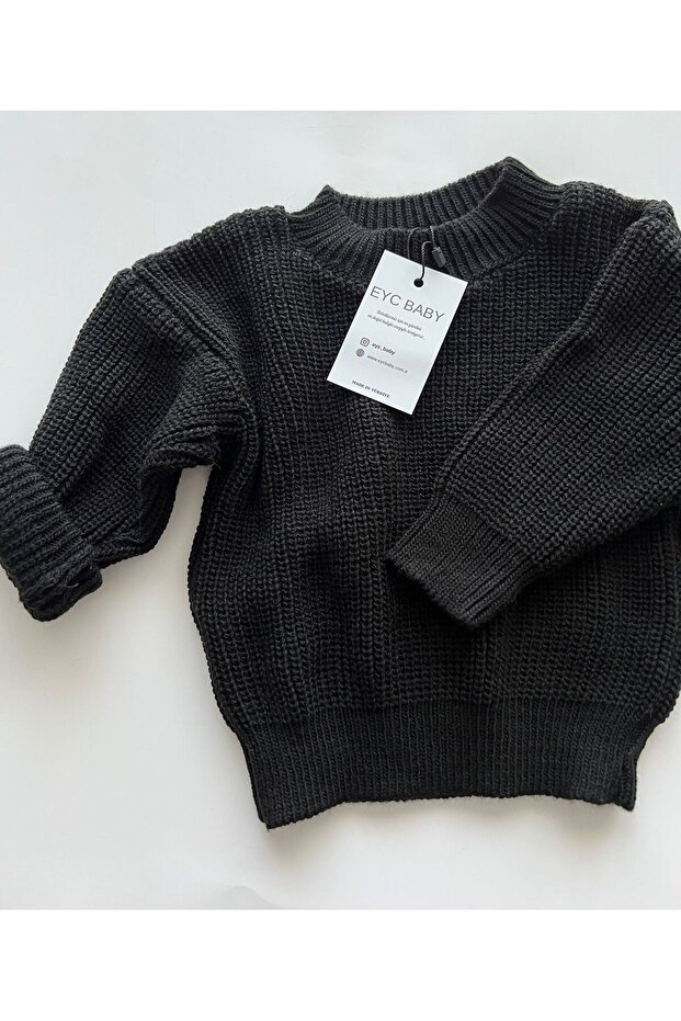 Black Oversize Kids Knitwear Sweater