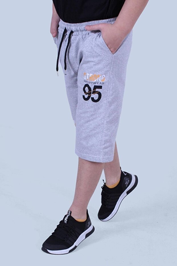 95 Strong Print Detailed Double Pocket Boys Anthracite Gray Shorts