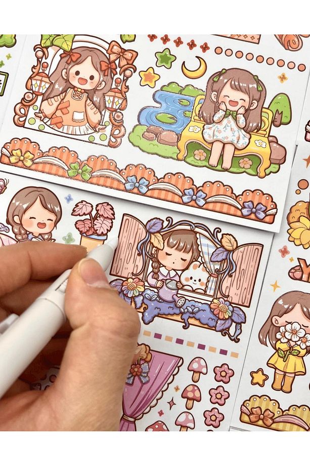 Sevimli Kız Ve Tavşan Mavi Kutu 12 Yaprak Stıcker 2 Yaprak Desenli Kağıt /çıkartma/bullet Journal - 4