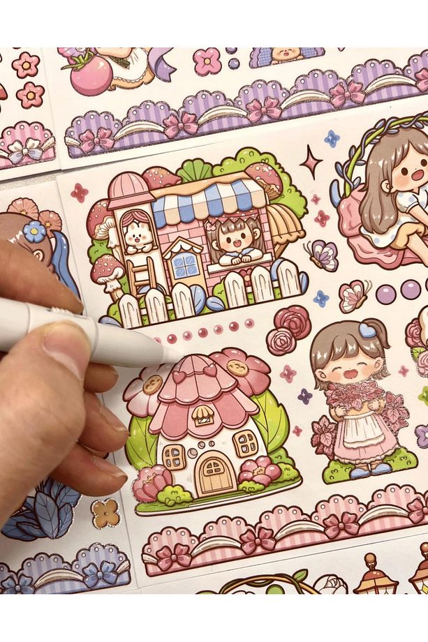 Sevimli Kız Ve Tavşan Mavi Kutu 12 Yaprak Stıcker 2 Yaprak Desenli Kağıt /çıkartma/bullet Journal - 5