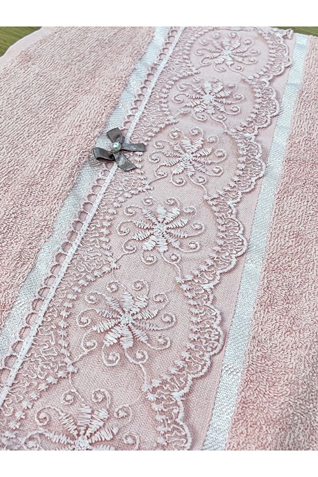 Set of 6 100% Cotton Laced Bow Patterned 50x90 Hand and Face Towels - 2