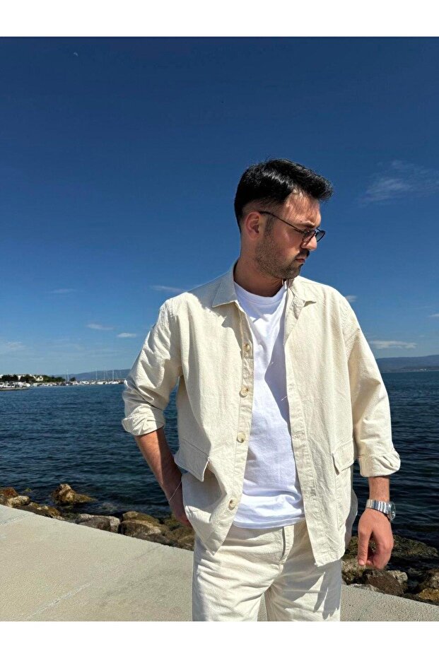 Krem Keten Ceket - 3