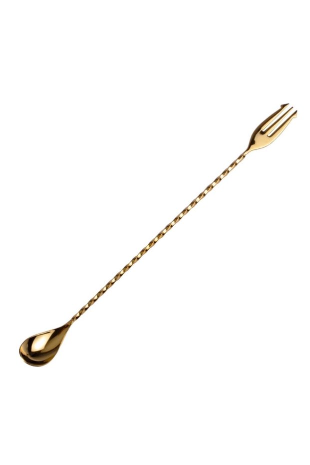 Bar Spoon and Fork Cocktail Mixer Bar Spoon 30 cm Gold Color Spoon Twisted Gold