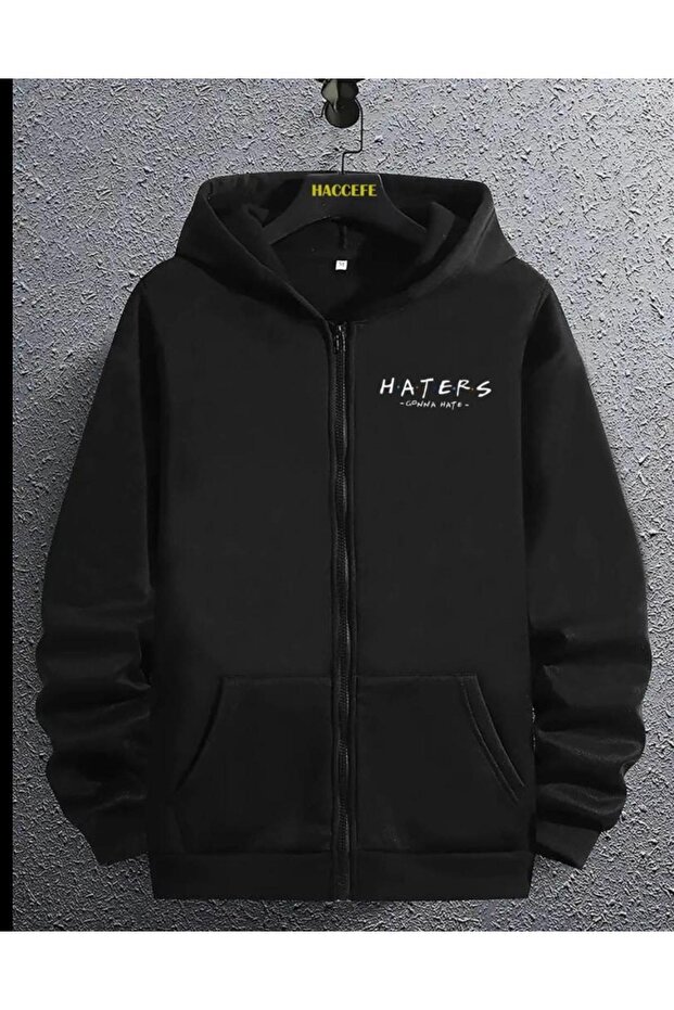 Men's Black Hertes Printed Oversize Zippered Jacket