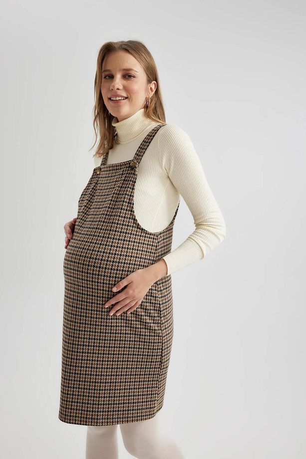 Regular Fit Kareli Mini Hamile Salopet Elbise C0468ax23wn - 3