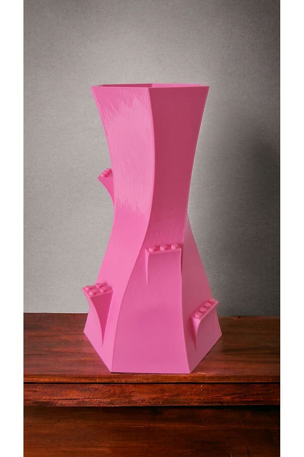 Lego Çiçek Uyumlu Özel Tasarım Dekoratif Vazo Biyoplastik Pembe (ÇİÇEKLER DAHİL DEĞİLDİR) - 3
