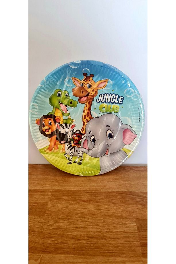 Jungle Club Safari Hayvanları Aslan Fil Zebra Desenli Renkli Baskılı Kağıt Peçete Tabak Bardak Set - 4