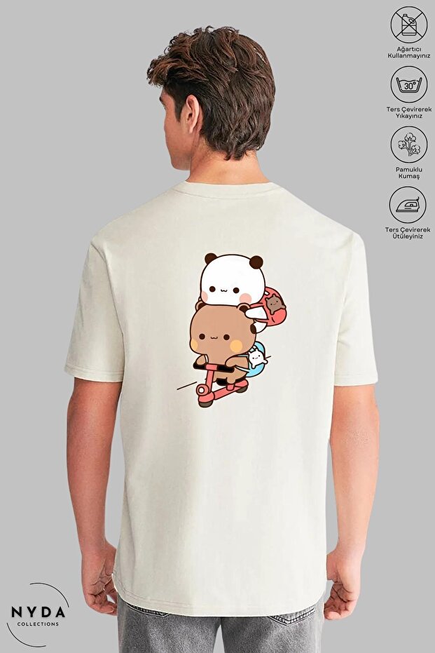 Unisex Crew Neck Bubu Dudu Scooter Printed Cotton Oversize Short Sleeve T-Shirt